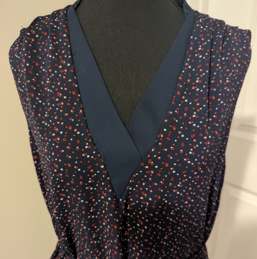 RW&CO | flowy sleeveless shift dress, navy blue, polka dots, lined, small, NWOT
